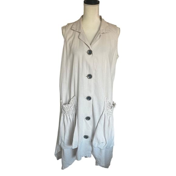 For Cynthia Cream Linen Midi Lagenlook Dress Size Medium - Picture 1 of 5